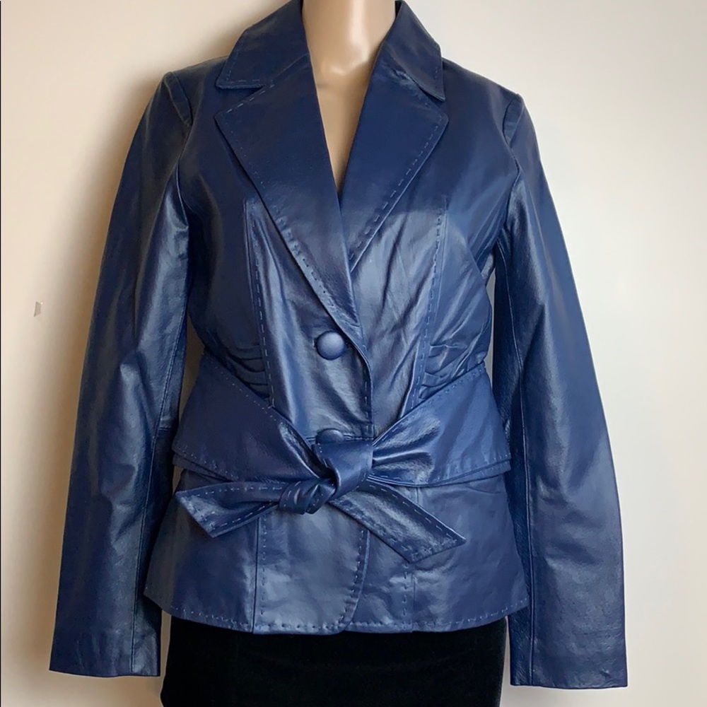 Indigo Blue Leather Jacket by Colleen Lopez - Picture 4 of 6